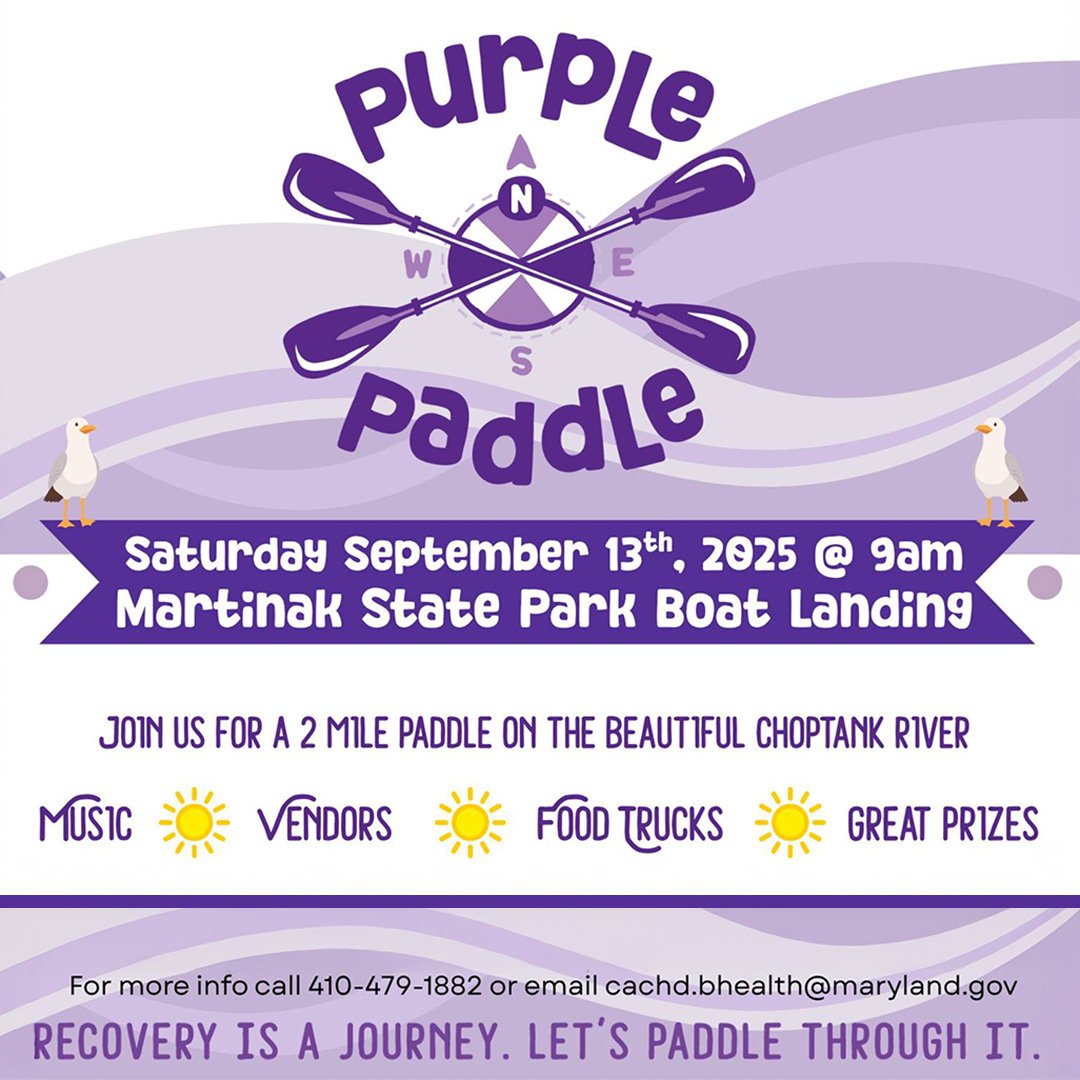 Purple Paddle on September 30 at 9 AM at Martinak State Park. Support Recovery. Preregistration encouraged: http://bit.ly/4llaqb7