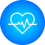 Graphic of a heart with a P-wave heart beat line against a blue circular background